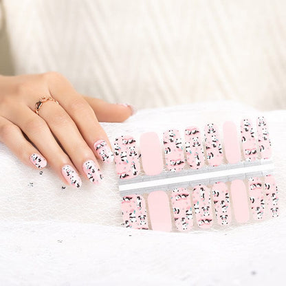 Pink panda nail wraps sheet showing cartoon animal nail art design patterns