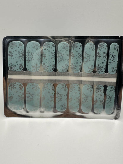 Ice blue snowflake nail wraps sheet with winter pattern for DIY manicure