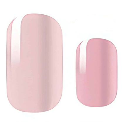 Two glossy pink peach nail wraps showing smooth finish for at-home manicure