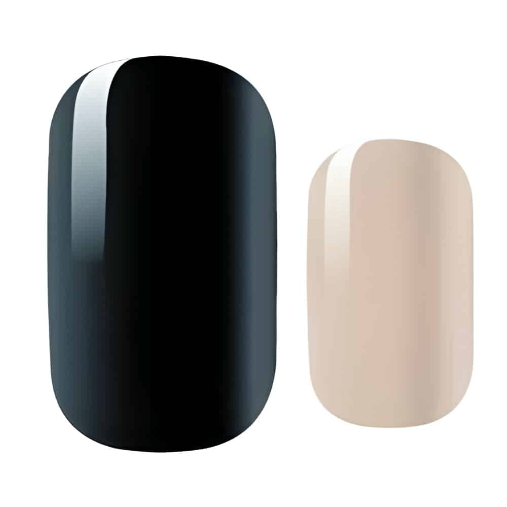 Black and nude glossy nail art showing contrasting colours for at-home manicure