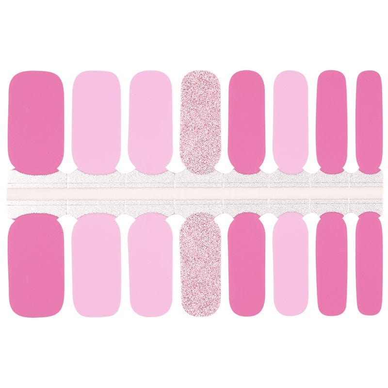 Pink non-UV nail wraps sheet with rose gold glitter accent design