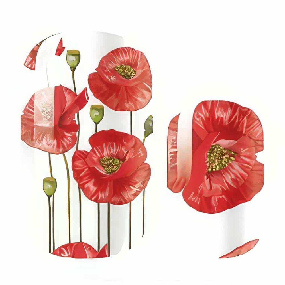 Individual red poppy nail art wraps showing botanical floral pattern design