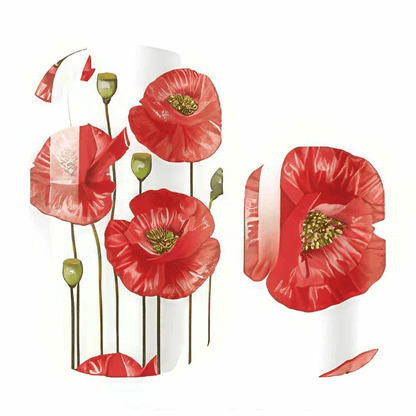 Individual red poppy nail art wraps showing botanical floral pattern design