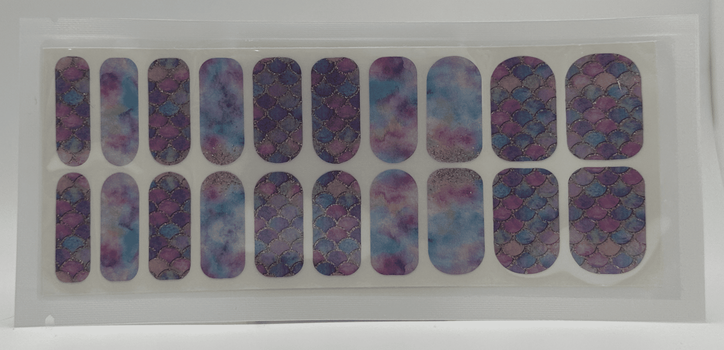 Purple and blue mermaid scale nail wraps sheet with 20 pieces