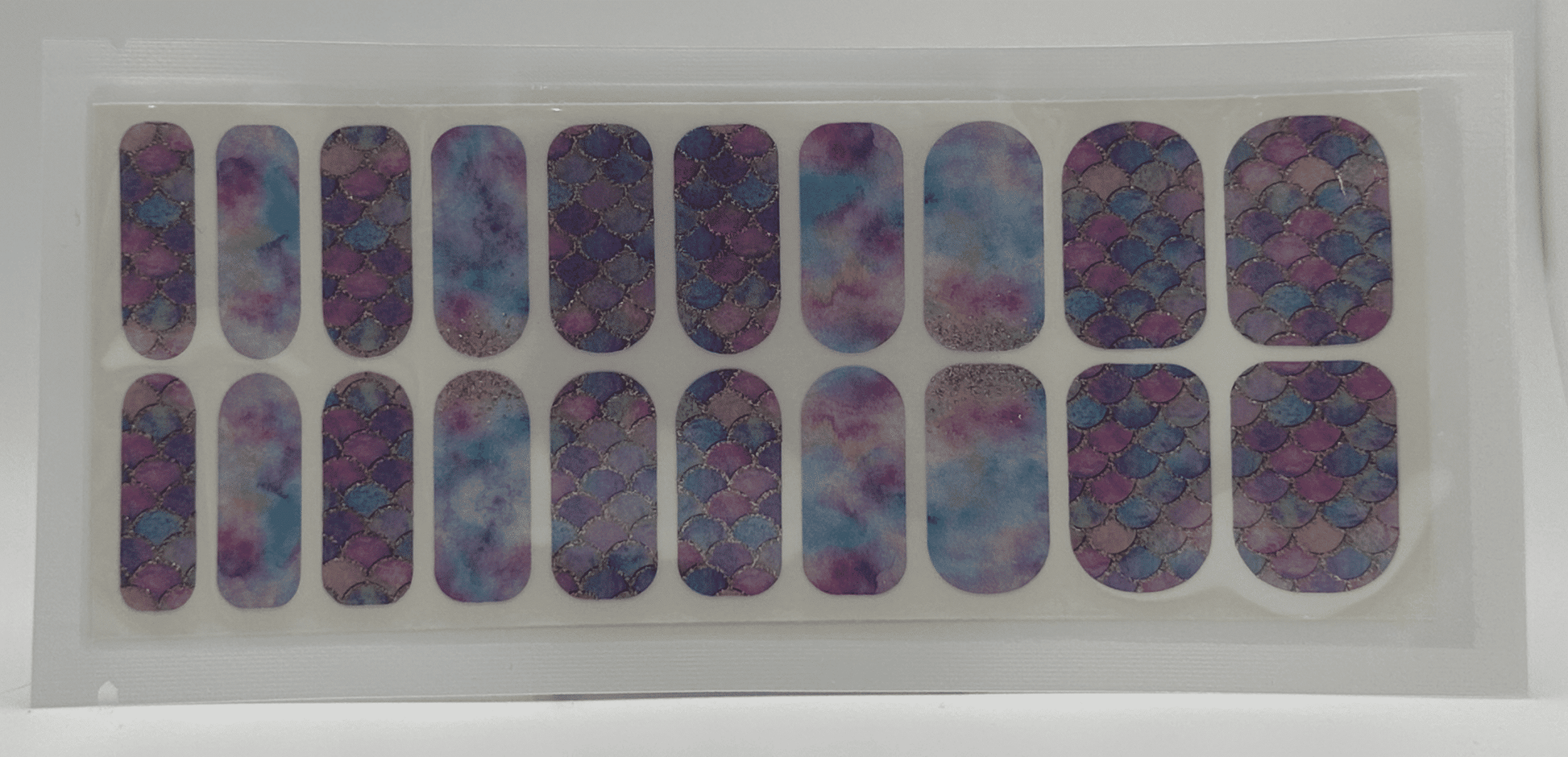 Purple and blue mermaid scale nail wraps sheet with 20 pieces