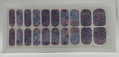 Purple and blue mermaid scale nail wraps sheet with 20 pieces