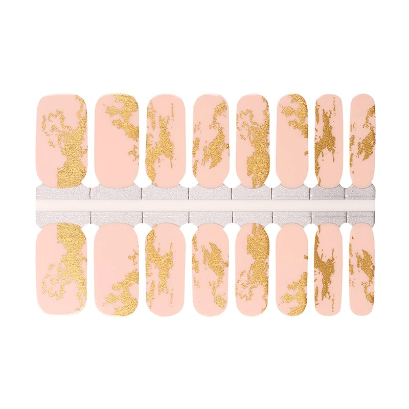 Pink nude nail wraps with gold foil abstract pattern classic mani design