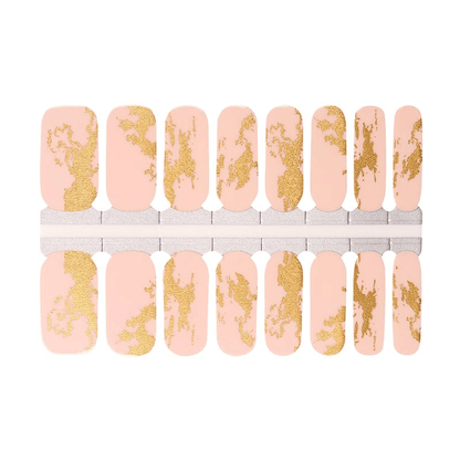 Pink nude nail wraps with gold foil abstract pattern classic mani design