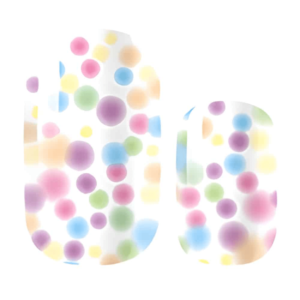 Rainbow bubble nail wraps design showing multicoloured confetti dots pattern for at-home manicure