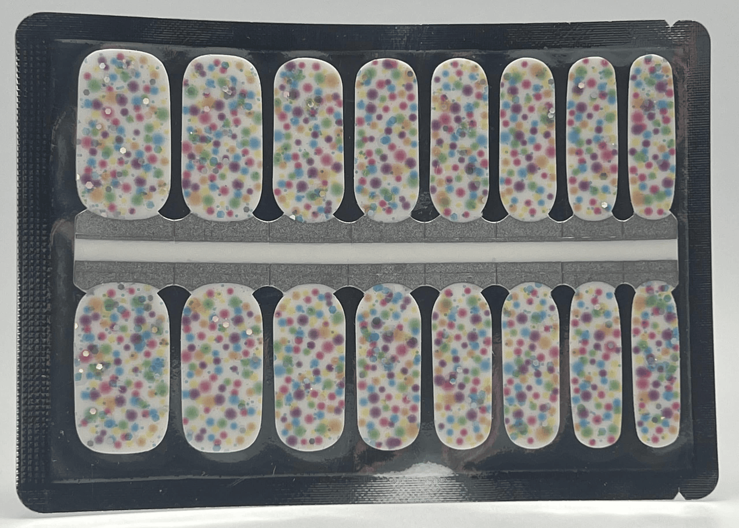 Rainbow bubbles non-UV nail wraps sheet with multicoloured confetti dot pattern design