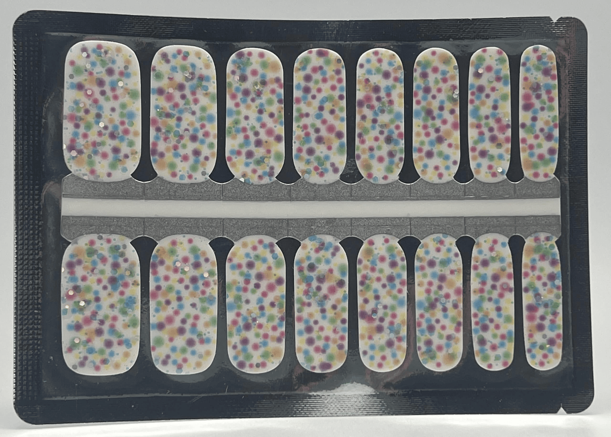 Rainbow bubbles non-UV nail wraps sheet with multicoloured confetti dot pattern design