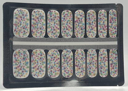 Rainbow bubbles non-UV nail wraps sheet with multicoloured confetti dot pattern design