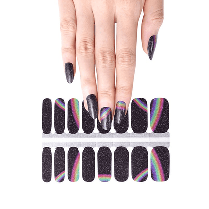 Black rainbow holographic nail wraps sheet with glitter finish for at-home manicure
