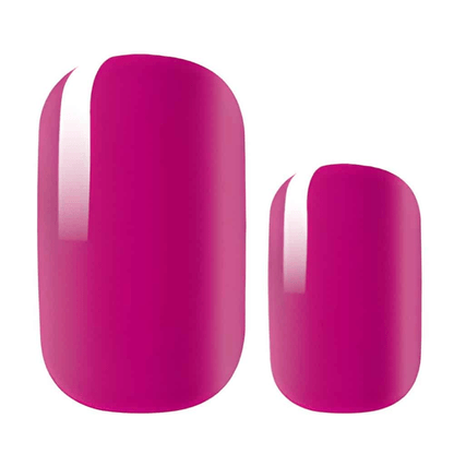 Two raspberry pink glossy nail wrap samples showing vibrant magenta finish