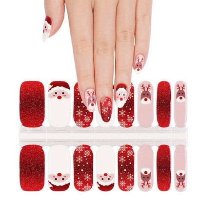 Christmas nail wraps sheet with red glitter Santa Rudolf reindeer snowflake designs