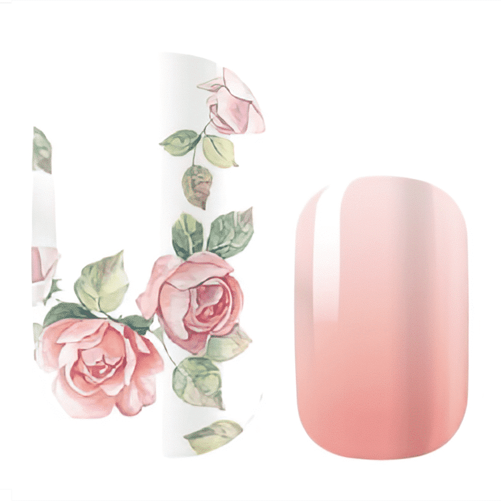 Watercolour rose floral nail wraps with pink gradient ombre design