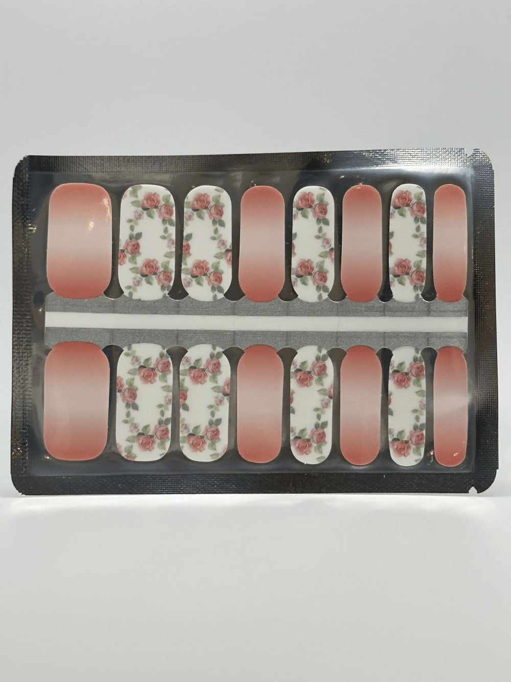 Rose floral nail wrap sheet showing pink watercolour pattern strips