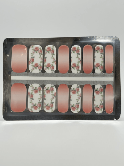 Rose floral nail wrap sheet showing pink watercolour pattern strips