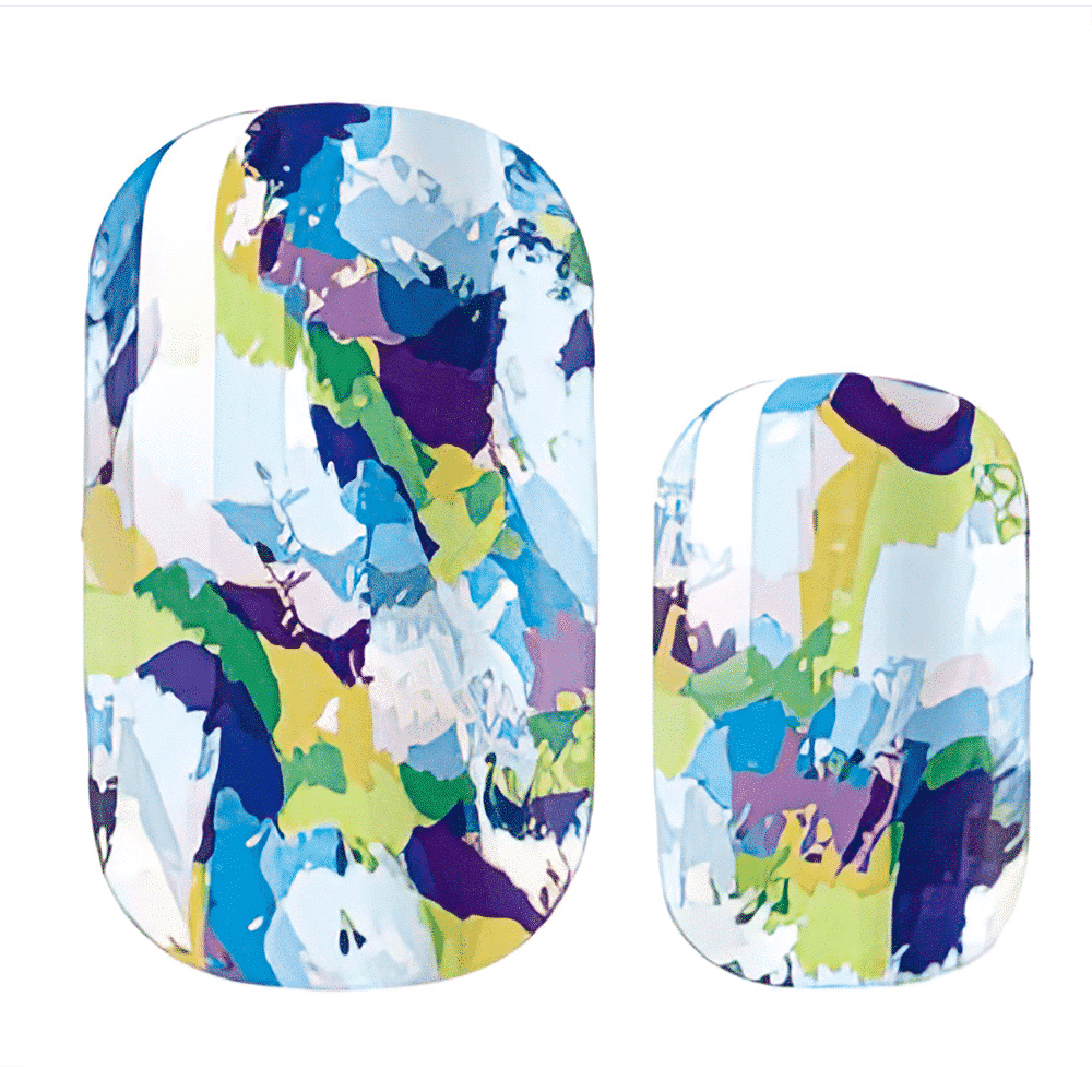 Abstract watercolour nail wraps in blue green purple artistic paint splash design