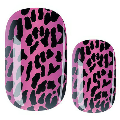 Pink nail wraps with black leopard print pattern for at-home manicure nail art
