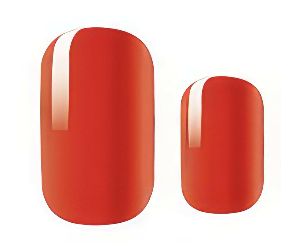 Rust orange glossy nail wraps in wide fit design for autumn manicure