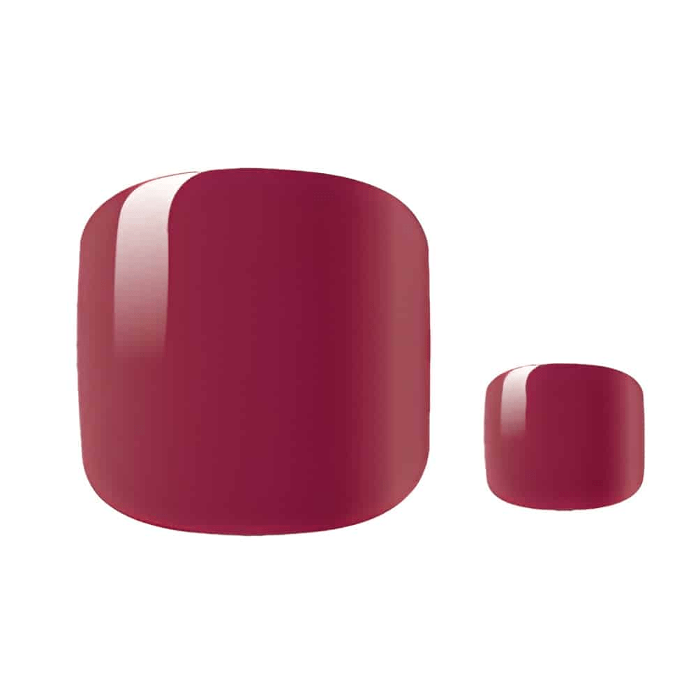 Two glossy burgundy pedicure nail wraps showing deep red wine colour finish