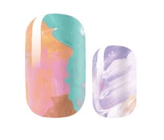 Abstract watercolour nail wraps featuring soft pink, teal and purple brushstroke design