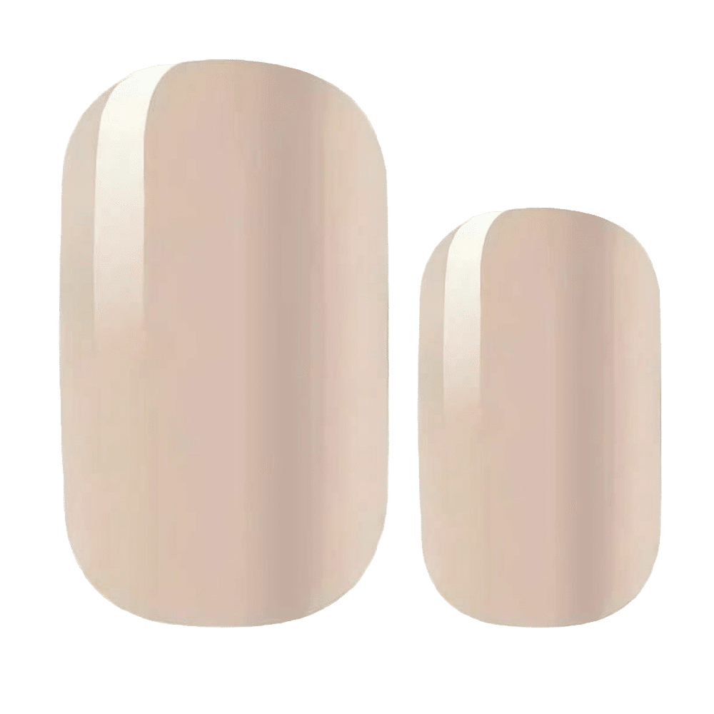 Glossy beige nude gel nail wraps in two sizes for natural minimalist nail art