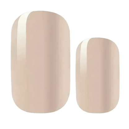 Glossy beige nude gel nail wraps in two sizes for natural minimalist nail art
