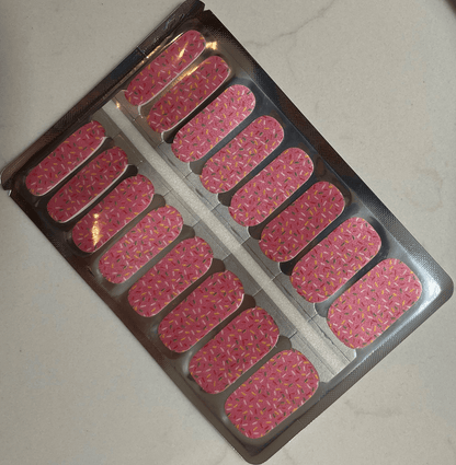 Pink sprinkles nail wraps sheet with colourful confetti pattern for at-home manicure