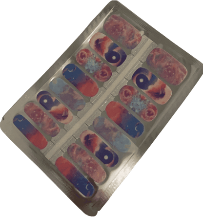 Starry night non-UV nail wraps sheet showing blue pink purple gradient celestial designs