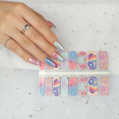 Colourful gradient nail wraps sheet with cosmic star patterns for DIY manicure