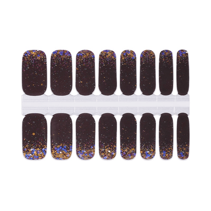 Complete nail wrap sheet featuring black base with multicolour glitter confetti design