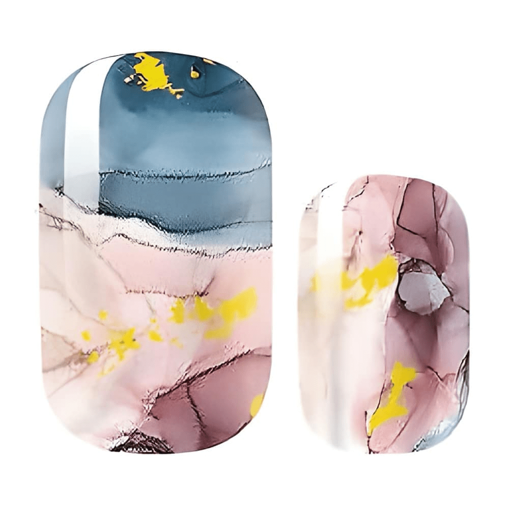 Abstract marble nail wraps in pink navy blue watercolour stone pattern