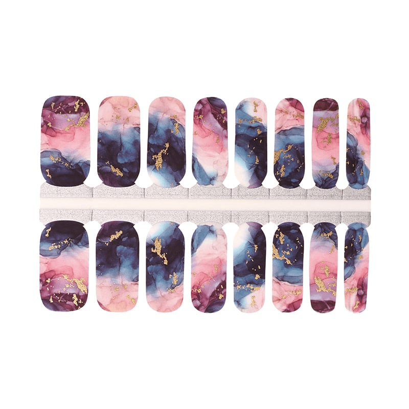 Full sheet of marble stone effect nail wraps in pink navy blue watercolour pattern