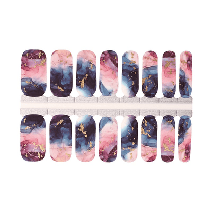 Full sheet of marble stone effect nail wraps in pink navy blue watercolour pattern