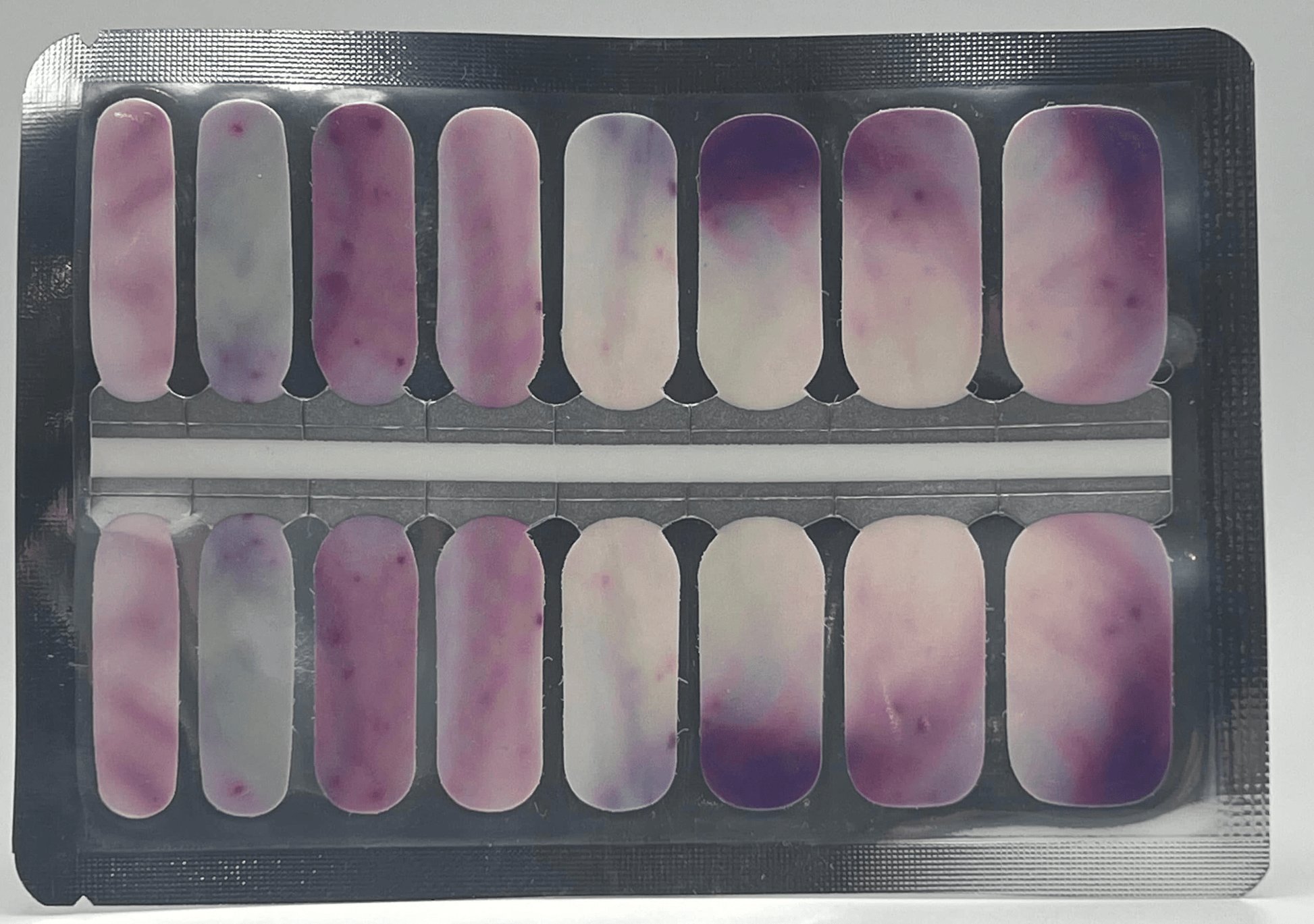 Storm cloud purple gradient nail wrap strips showing ombre pattern design