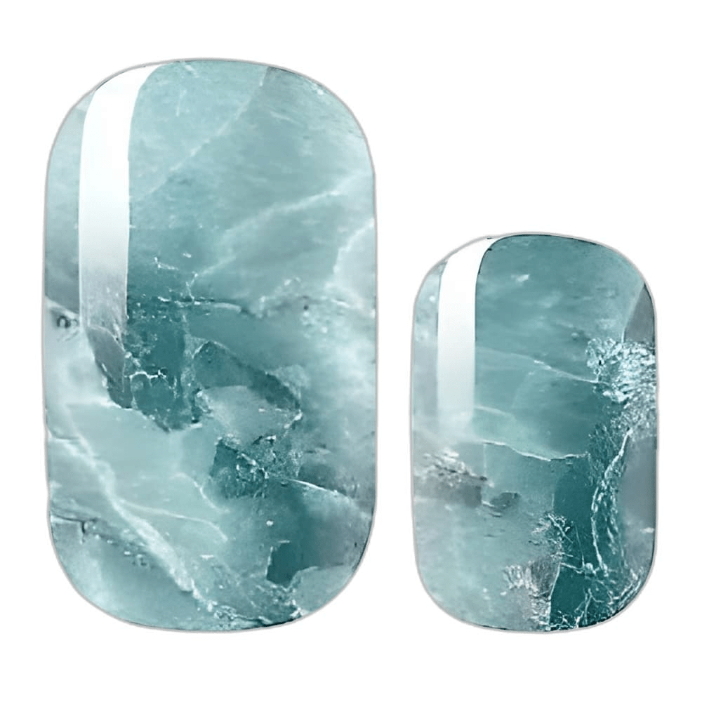 Blue marble stone effect nail wraps with translucent sea glass finish