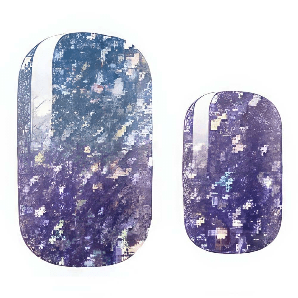 Blue purple gradient nail wraps with silver foil texture space design