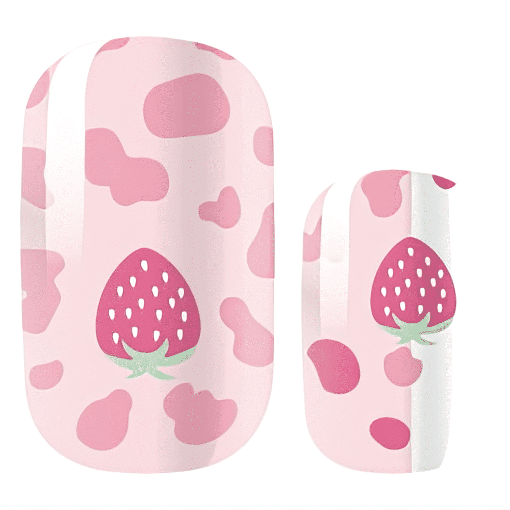 Strawberry nail wraps design featuring pink cream kawaii fruit pattern on clear sheet