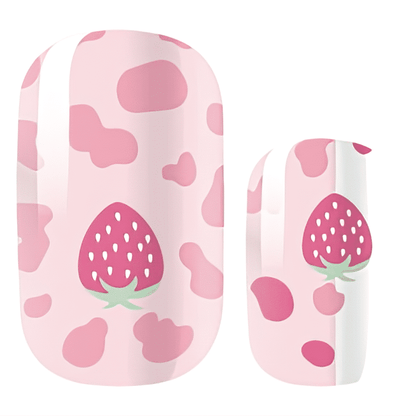Strawberry nail wraps design featuring pink cream kawaii fruit pattern on clear sheet