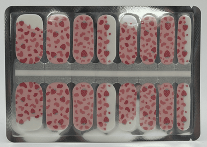 Strawberry cream gel nail wraps sheet with pink fruit polka dot pattern design