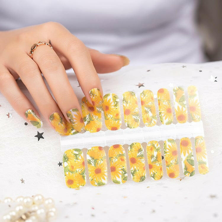 Yellow sunflower pattern non-UV nail wraps with hand selecting from clear sheet