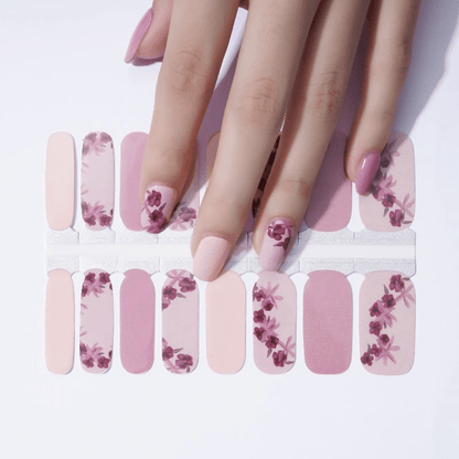 Non-UV nail wraps sheet featuring pink and burgundy rose floral patterns for manicure