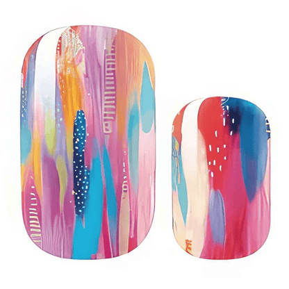 Abstract watercolour nail wrap design featuring colourful painterly brushstrokes