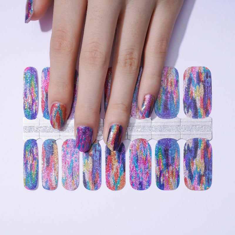 Multicoloured nail wraps sheet with abstract painterly watercolour design
