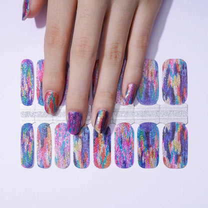 Multicoloured nail wraps sheet with abstract painterly watercolour design