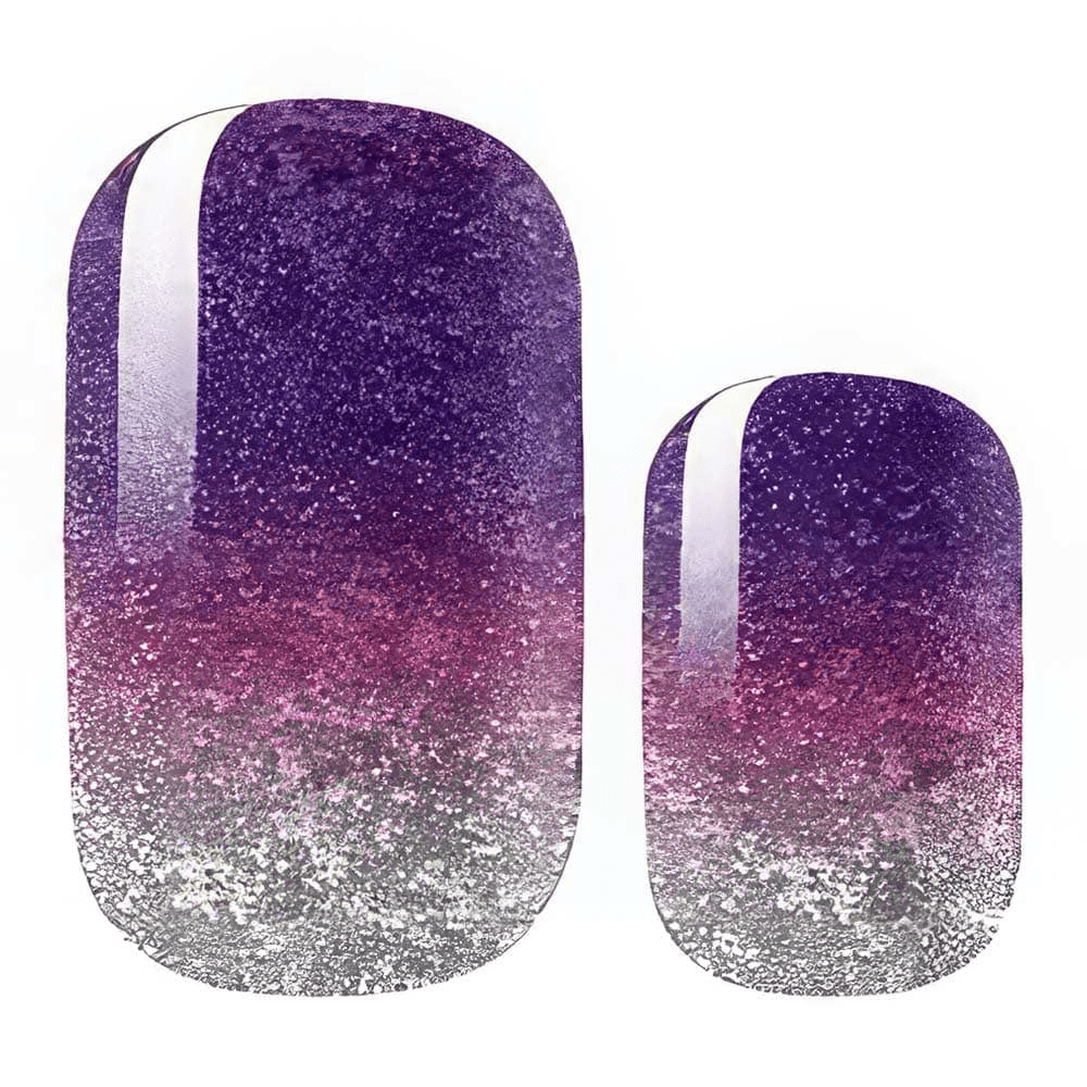 Purple to silver glitter ombre nail wrap design with sparkly gradient finish