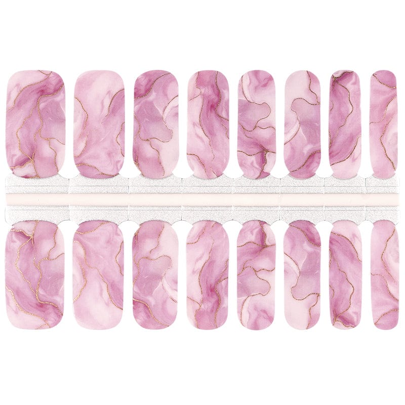 Pink marble pattern nail wraps with dusty rose swirls, non-UV nail art strips
