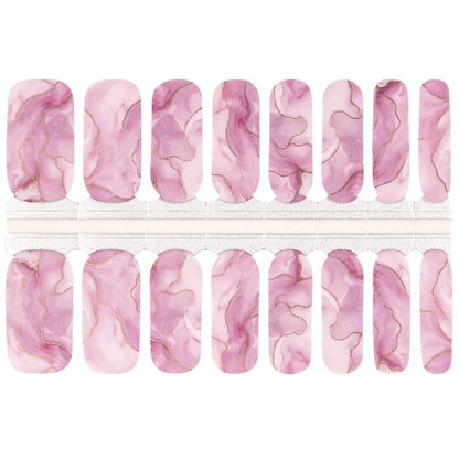 Pink marble pattern nail wraps with dusty rose swirls, non-UV nail art strips